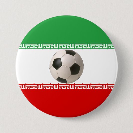 イラン国旗の中心のサッカーボール 缶バッジ (正面)
