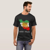 イラン国旗の地図ライオン・サンソード無料イラン支援 Tシャツ (正面フル)