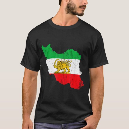 イラン国旗地図ライオンペルシャン Tシャツ (正面)