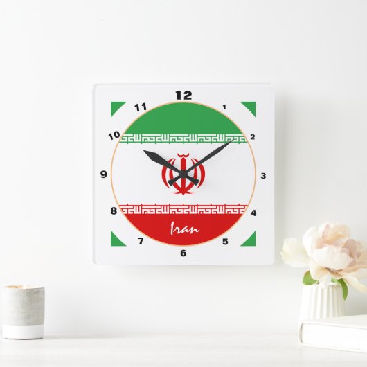 イラン国旗、イラン愛国家庭/デザイン スクエア壁時計 (ホーム)