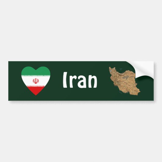 イラン国旗 ハート + 地図 バンパーステッカー (正面)