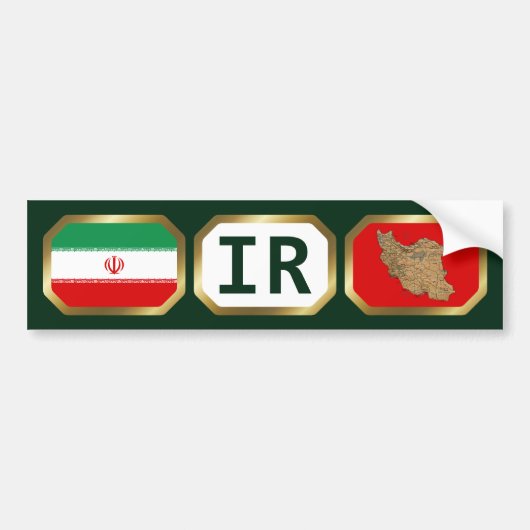 イラン国旗・地図コードステッカー バンパーステッカー (正面)