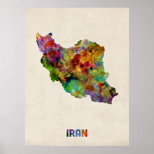 イラン水彩地図 ポスター (正面)