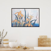 イリスとキリギリス葛飾北斎の花 ポスター (キッチン)