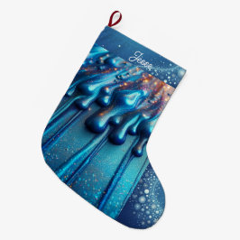 イリデッセントブルーの滴るカラーのオーダーメイド ラージクリスマスストッキング