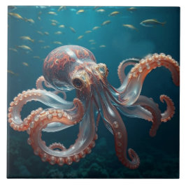 イリデッセント ガラス たこ アート | 深海の生き物 タイル