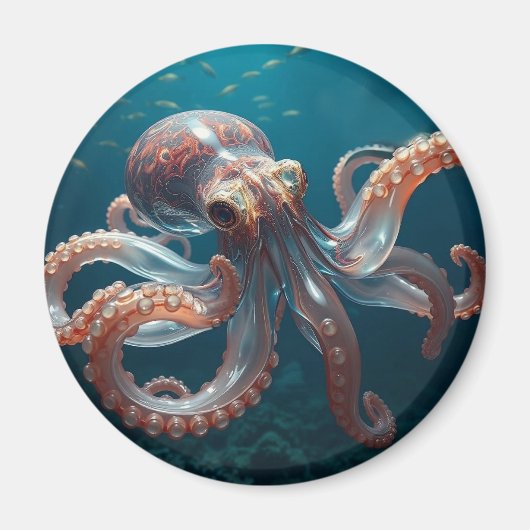 イリデッセント ガラス たこ アート | 深海の生き物 マグネット (正面)