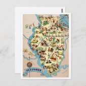 イリノイおもしろいヴィンテージの地図 ポストカード (正面/裏面)