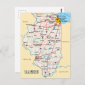 イリノイの出張先を自宅またはオフィスにマップ ポストカード (正面/裏面)