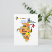 イリノイの地図と観光客先 ポストカード (スタンド正面)