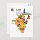イリノイの地図と観光客先 ポストカード (正面/裏面)