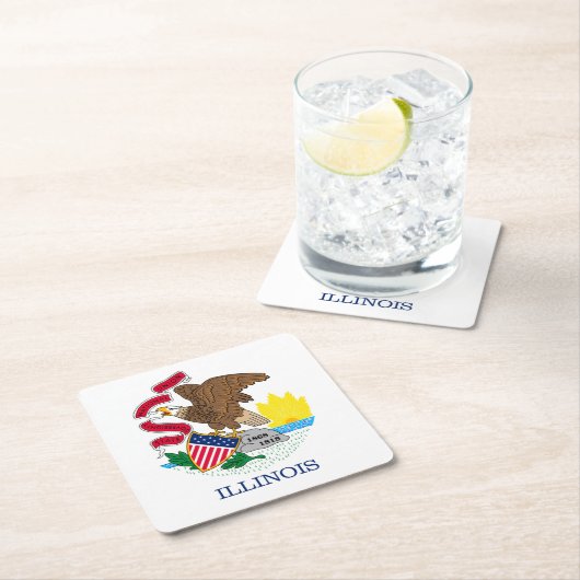 イリノイの州の旗のデザイン スクエアペーパーコースター (インサイチュ)