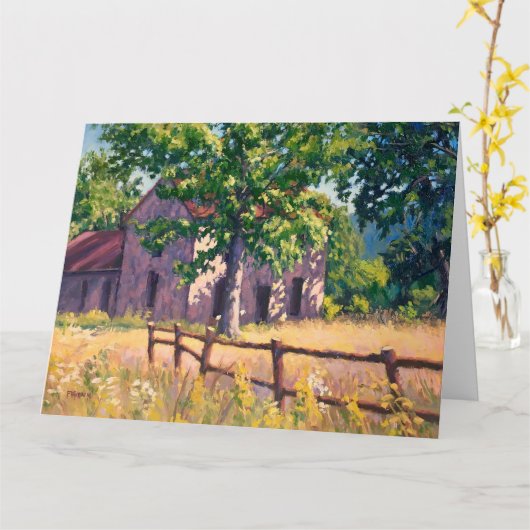 イリノイの美しい秋のファームハウスシーン カード (黄色い花)