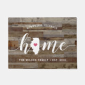 イリノイズホーム州パーソナライズされたウッドルック ドアマット (正面)