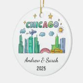 イリノイパーソナライズされた州スカイラインシカゴオーナメント セラミックオーナメント (左)