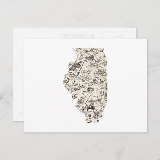 イリノイヴィンテージ写真マップアンティーク州グラフ ポストカード (正面/裏面)