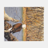 イリノイ川岸のハゲのワシ フリースブランケット (正面(横))