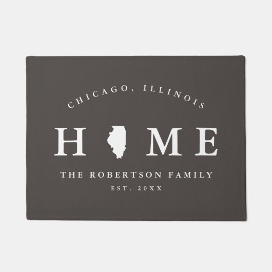 イリノイ州の灰色と白の州マップ（マット） ドアマット (正面)