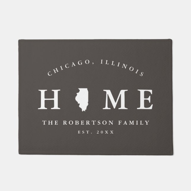 イリノイ州の灰色と白の州マップ（マット） ドアマット (正面)