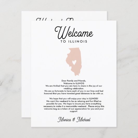 イリノイ州へようこそレター&旅程の任意の色 (正面/裏面)