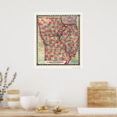 イリノイ州アイオワミズーリ鉄道地図1859 ポスター (キッチン)