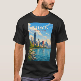 イリノイ州イラスト旅行アートヴィンテージ Tシャツ