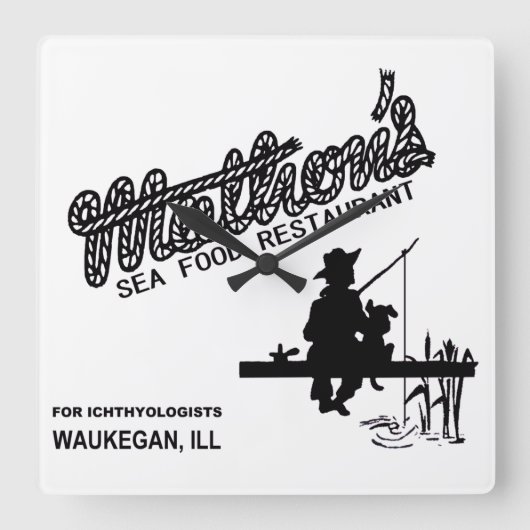 イリノイ州ウォーケガンのマトンのシーフードレストラン スクエア壁時計 (正面)