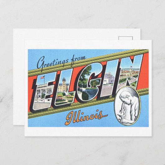 イリノイ州エルギンからのヴィンテージの挨拶 ポストカード (正面/裏面)