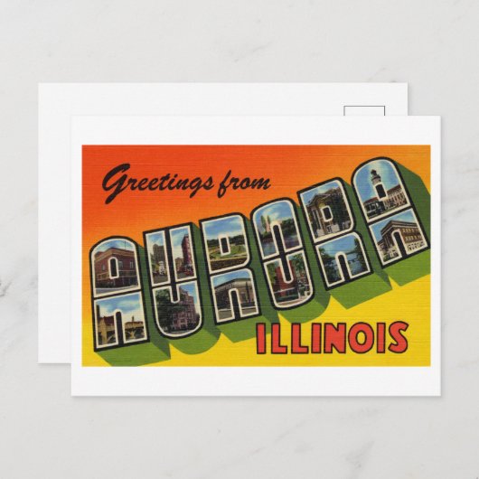 イリノイ州オーロラからのヴィンテージの挨拶 ポストカード (正面/裏面)