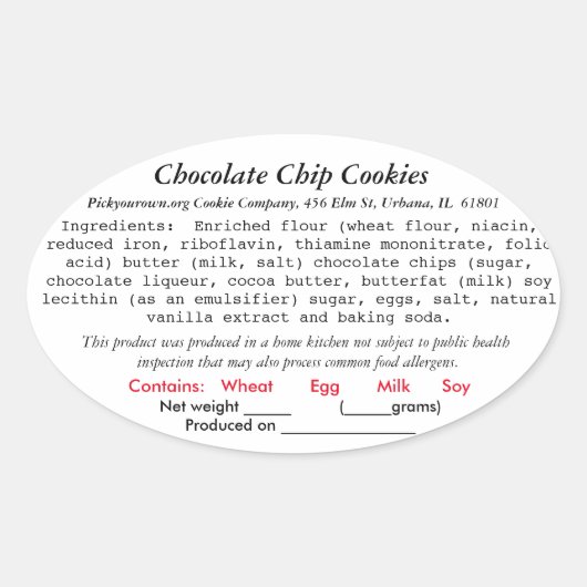 イリノイ州コテージ法ラベルベーカリー、ココア爆弾 楕円形シール (正面)