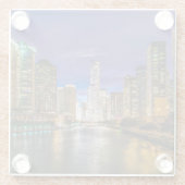 イリノイ州サンセットの美しいシカゴ川 ガラスコースター (裏面)