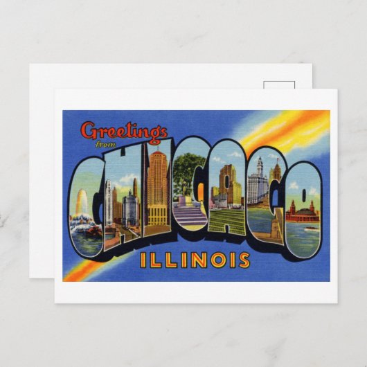 イリノイ州シカゴからのヴィンテージの挨拶 ポストカード (正面/裏面)