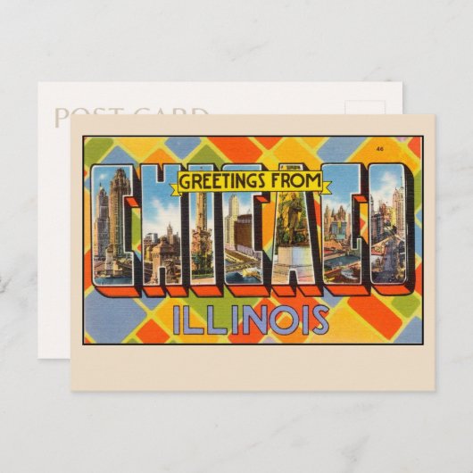 イリノイ州シカゴからの挨拶カラフル ポストカード (正面/裏面)