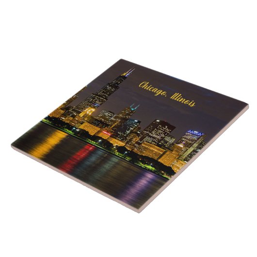 イリノイ州シカゴの夜のスカイライン タイル (側面)