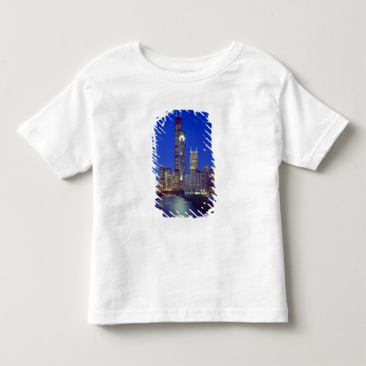 イリノイ州シカゴの夜のスカイライン トドラーTシャツ (正面)
