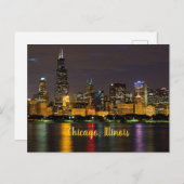 イリノイ州シカゴの夜のスカイライン ポストカード (正面/裏面)