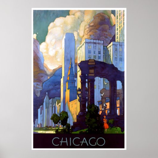 イリノイ州シカゴの絵画ヴィンテージ旅行ポスター ポスター (正面)