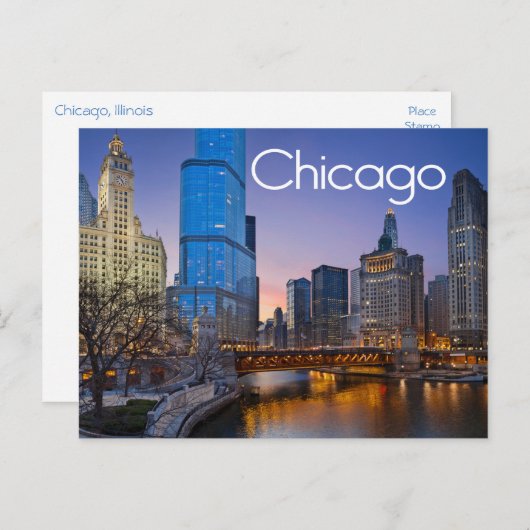 イリノイ州シカゴ夜統一された州 ポストカード (正面/裏面)