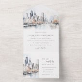 イリノイ州シカゴ市スケープ水結婚色の オールインワン招待状 (内側)