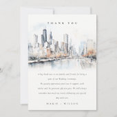 イリノイ州シカゴ市スケープ水結婚色の サンキューカード (正面)