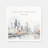 イリノイ州シカゴ市スケープ水結婚色の スタンダードカクテルナプキン (正面)