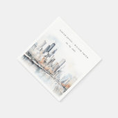 イリノイ州シカゴ市スケープ水結婚色の スタンダードカクテルナプキン (角)