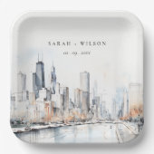 イリノイ州シカゴ市スケープ水結婚色の ペーパープレート (正面)