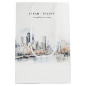 イリノイ州シカゴ市スケープ水結婚色の ミディアムペーパーバッグ (裏面)