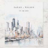 イリノイ州シカゴ市スケープ水結婚色の ワインラベル (シングルラベル)