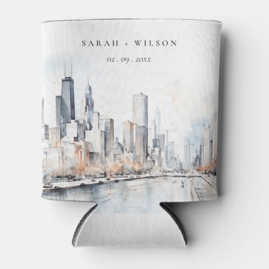 イリノイ州シカゴ市スケープ水結婚色の 缶クーラー (正面)