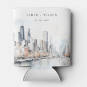 イリノイ州シカゴ市スケープ水結婚色の 缶クーラー (裏面)