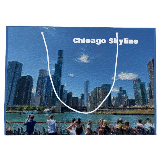 イリノイ州シカゴ抽象芸術スカイライン ラージペーパーバッグ (裏面)