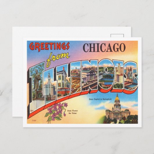 イリノイ州シカゴ旅行からの挨拶 ポストカード (正面/裏面)