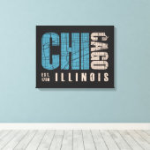 イリノイ州シカゴ |グラフィックマップ キャンバスプリント (インサイチュ (ウッドフロア))
